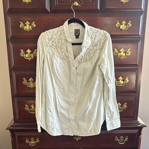 White Button-Up Shirt with Lace Detail